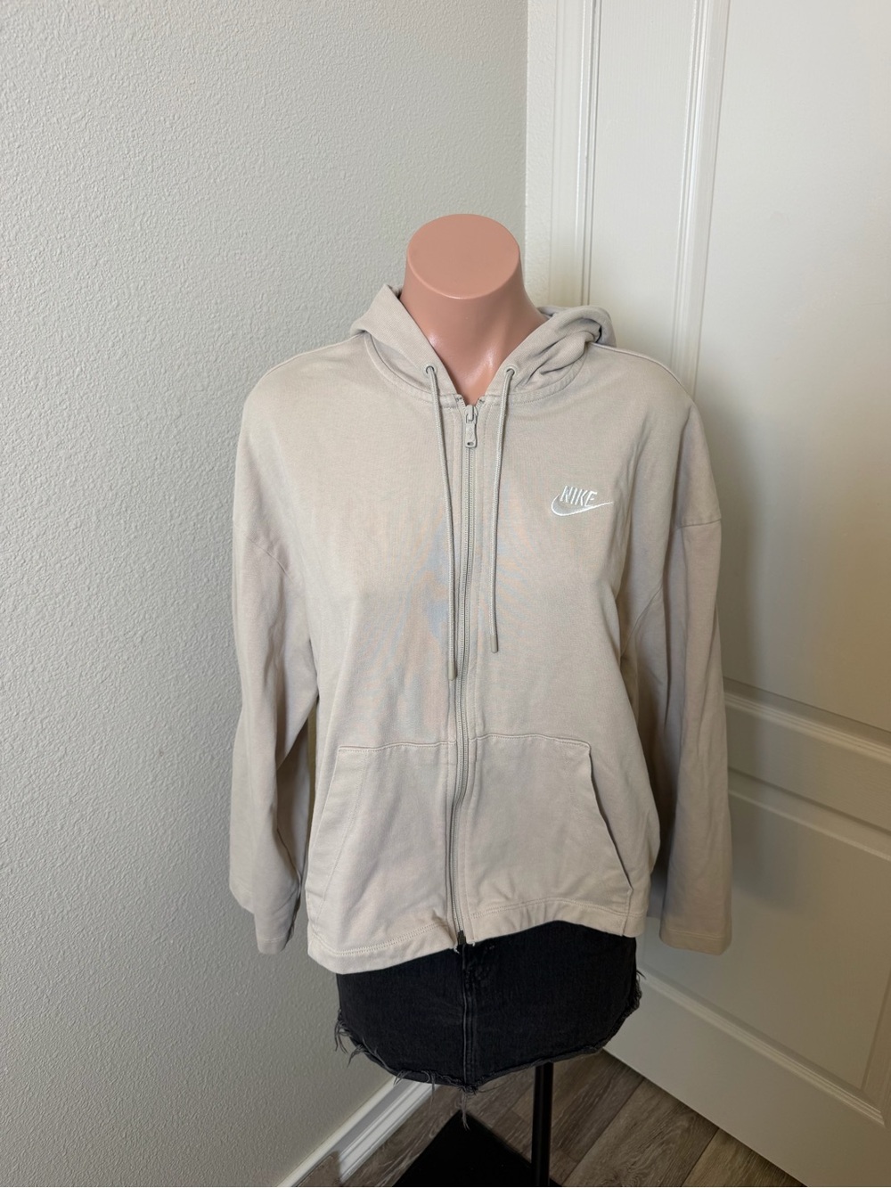Nike Light Beige Cotton Full-Zip Hoodie Jacket